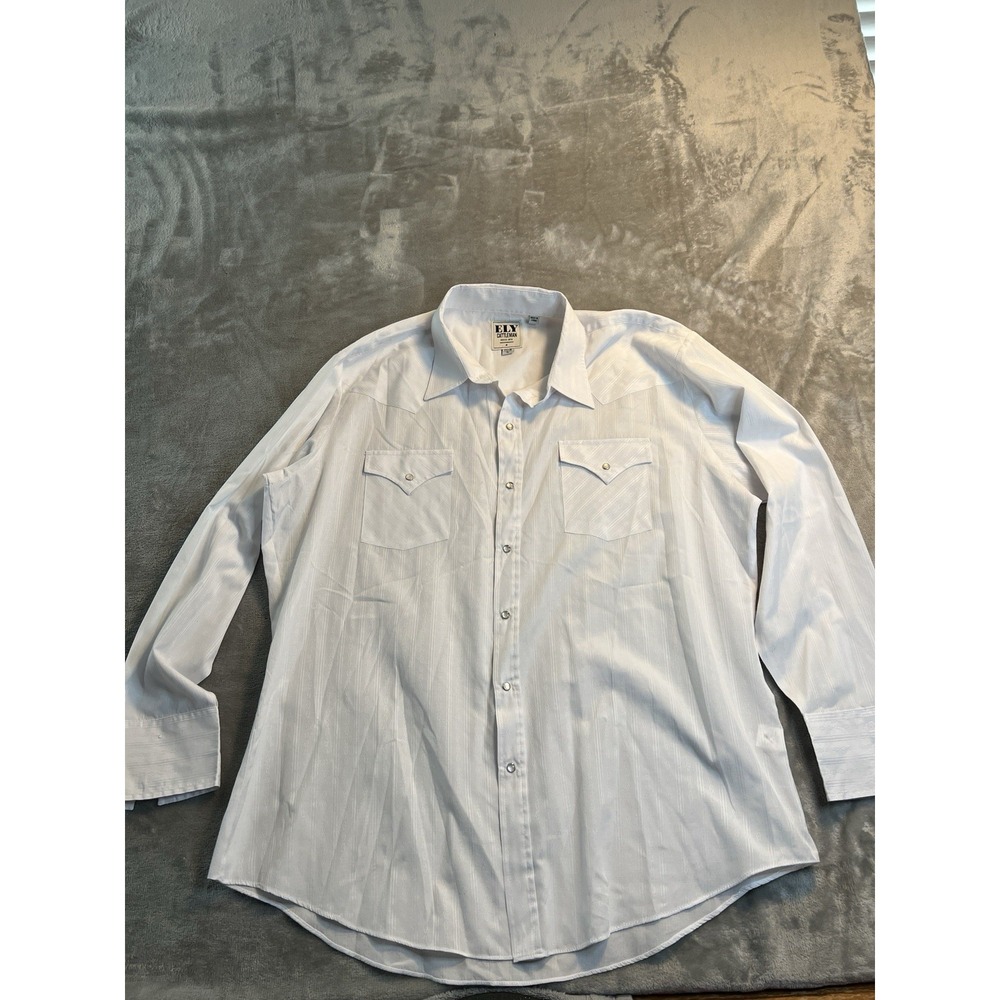 Ely Cattleman Mens Shirt XL 17.5x35 White Snap Western Front Long Sleeve